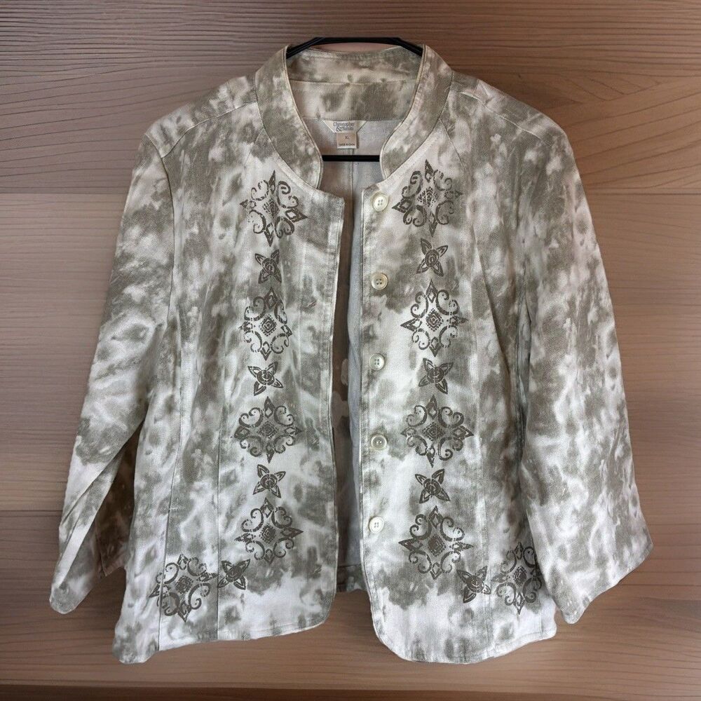 Christopher And Banks Beige Tie Dye Women’s Linen Blend Jacket Size XL